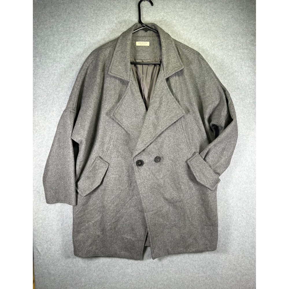 Louistyle Pea Coat Womens Medium Gray Wool Blend Oversized Double Breasted